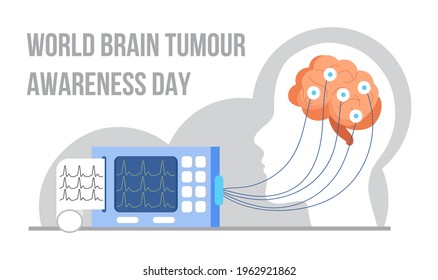 World brain tumor awareness day concept vector. Medical event is celebrated in June. Neurologist treat brain. Neurology, dementia, Alzheimer metaphor. Multiple sclerosis, mental health illustration.