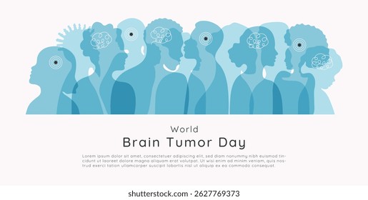 Modelo do banner do Dia Mundial do Tumor em 8 de junho. Design de plano de fundo de ilustração de estilo plano em cor azul com espaço de cópia.