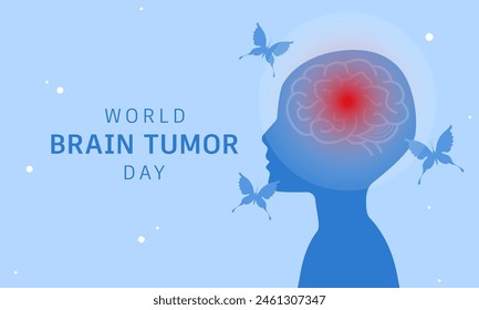 World Brain Tumor Day. Brain and butterfly. Brain Tumor treatment and prevention. Medicine and health concept