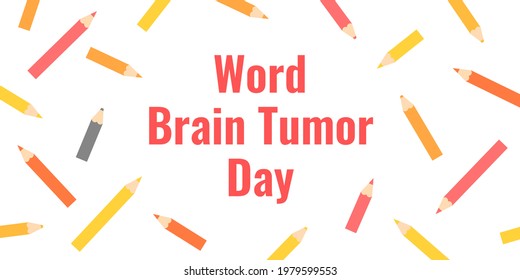 World Brain Tumor Day Horizontal Banner With Colour Pencils And The One Gray Pencil Among Them As A Metaphor For A Cancer Cell. Raising Awareness Of Brain Tumor And A Tribute To Brain Tumour Patients.