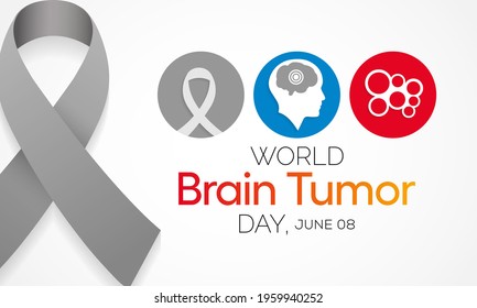 World Brain Tumor day is observed each year on June 8th. it is an overgrowth of cells in the brain that forms masses called tumors. They can disrupt the way body works. Vector illustration.