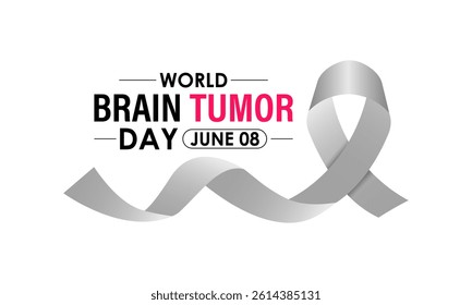 World Brain Tumor Day is observed annually on June 8. Educate the public  Learn About The Risk Factors  Brain Tumor and neurological disorders. Head with brain and Realistic ribbon. Vector of banner.