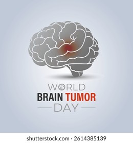 World Brain Tumor Day is observed annually on June 8. Educate the public  Learn About The Risk Factors  Brain Tumor and neurological disorders. Head with brain and Realistic ribbon. Vector of banner.
