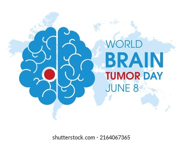 World Brain Tumor Day Vector. Human Brain With World Map Silhouette Icon Vector. Brain Tumor Day Poster, June 8. Important Day