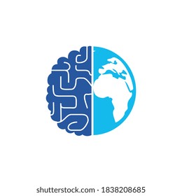 World brain vector logo template. Smart world logo symbol design.	