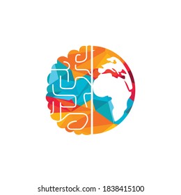 World brain vector logo template. Smart world logo symbol design.	