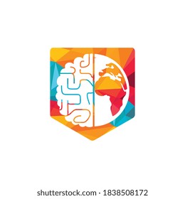 World brain vector logo template. Smart world logo symbol design.	