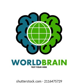World brain vector logo template. This design use globe symbol. Suitable for education or nature.