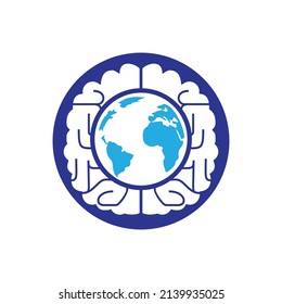 World brain vector logo template. Smart world logo symbol design.	