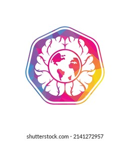 World brain vector logo template. Smart world logo symbol design.