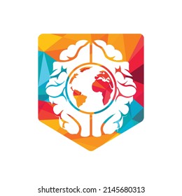 World brain vector logo template. Smart world logo symbol design.	