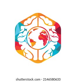 World brain vector logo template. Smart world logo symbol design.	