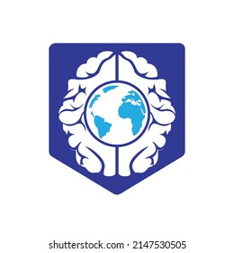 World brain vector logo template. Smart world logo symbol design.	