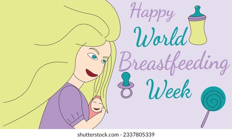 world breasfeeding week august illustration of mom and her baby yellow haired mommy