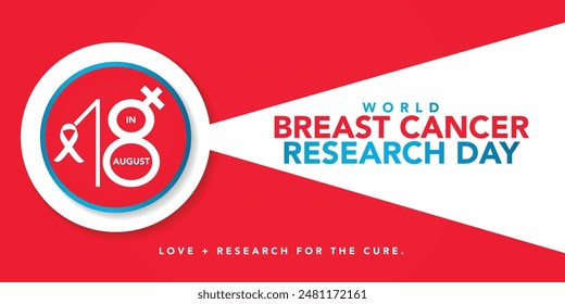 World Breast Cancer Research Day vector. Pink cancer awareness ribbon, science icons and world map silhouette vector isolated on a white background. August 18. Important day

