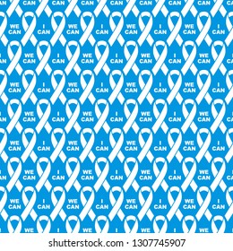 World breast cancer seamless pattern on blue background. Ribbon endless background