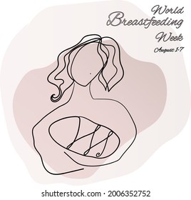  World Breastfeeding Week August 1-7. Maternity leave, happy motherhood, natural feeding concept. Women breastfeeding infants.