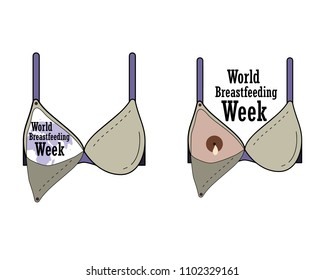 World Breastfeeding Week, breast-feeding bra. Vector