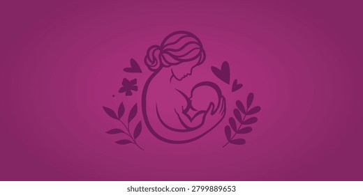 World Breastfeeding Week logo featuring a mother and baby silhouette with heart elements, symbolizing maternal care, infant nutrition, breastfeeding support, and global health awareness.
