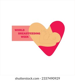 World Breastfeeding Week. Observed from August 1-7. Vector banner, poster, card for social networks and media. Logo of a mother nursing a baby. Neon red color. Support for Breastfeeding concept.
