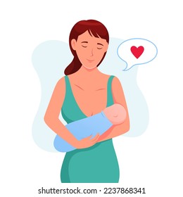 World breastfeeding week, vector illustration with mother feeding baby