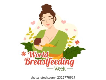 Vector de la Semana Mundial de la Lactancia Ilustración de la alimentación de bebés con leche de una mujer que da de mamar con dibujos a mano de dibujos planos