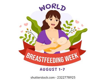 Vector de la Semana Mundial de la Lactancia Ilustración de la alimentación de bebés con leche de una mujer que da de mamar con dibujos a mano de dibujos planos