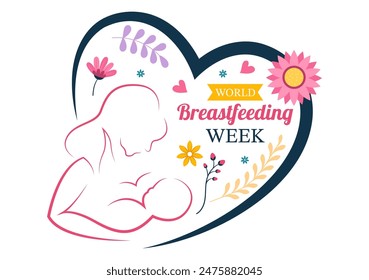 World Breastfeeding Week Vector Illustration, Depiction of Baby Feeding with Mother's Milk in Flat Style Cartoon Background Design
