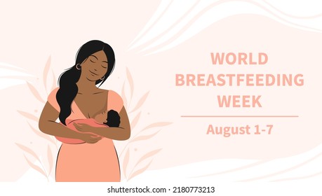 World Breastfeeding Week. Woman and baby. Banner about breastfeeding and motherhood. Vector illustration.