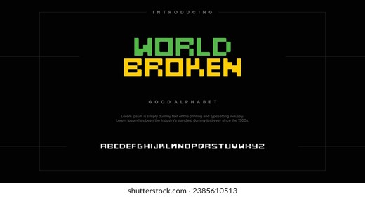 World Broken Pixelate digital alphabet font. Minimal technology typography, Creative urban sport fashion futuristic vector illustration.