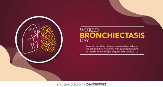 World Bronchiectasis Day Square Vector Illustrations. Teal. Blue and orange color. July 1. Pair of lungs inflamed with mucus caused by Bronchiectasis. Modern and minimalist concept