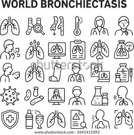 World Bronchiectasis Line Icons Set – High Resolution Medical Vector Collection