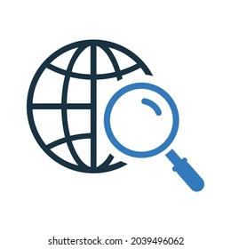 Welt, Browser, Suchsymbol. Einfaches Vektordesign.