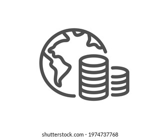 World Budget Line Icon. Internet Financial Trade Sign. Global Economy Symbol. Quality Design Element. Linear Style Budget Icon. Editable Stroke. Vector