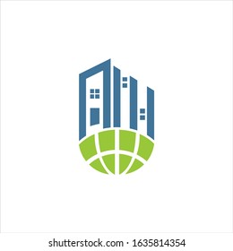  world building construction logo template. building and globe vector icon