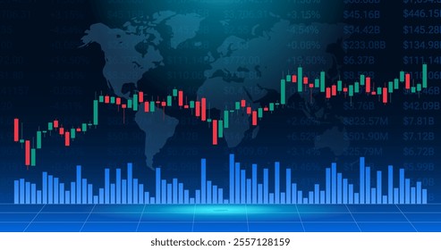 World business graph background. Trade candlestick of stock. Chart of forex with candle. Bullish point. Vector illustration 