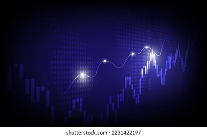 World business graph or chart stock market or forex trading graph in graphic concept suitable for financial investment or Financial chart with moving up stock market graph in neon light color backgrou