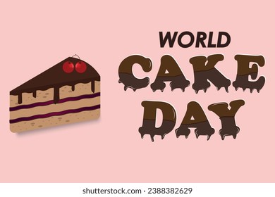World Cake Day. Vector illustration of a cake with a cherry and a creative lettering.