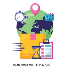 world calendar clock cardboard box fast delivery business vector illustration