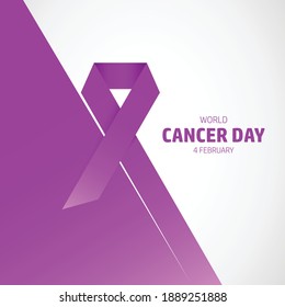 Concepto del Día Mundial del Cáncer. Cinta morada para todo símbolo de cáncer. 4 de febrero para el día del cáncer.