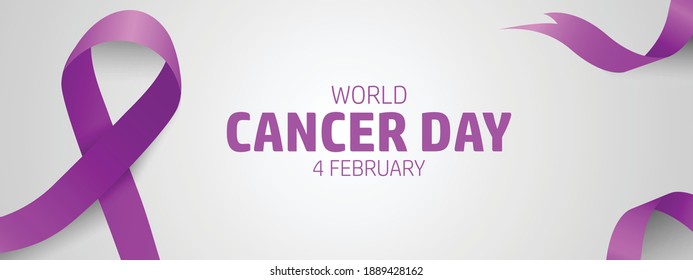 World cancer awareness day concept banner vector good for banner, background, headline. 4 February for cancer day. Purple ribbon for all cancer symbol.