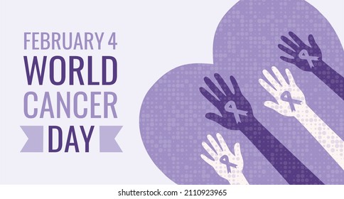 World Cancer Awareness Day - February 4. Hands with Ribbons. Vector illustration design.