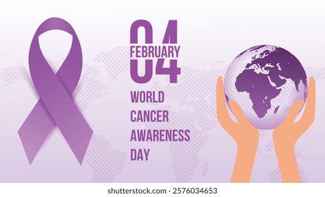 World Cancer Awareness Day Landing page poster, Cancer day background HOPE with world globe map