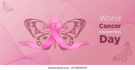 World Cancer Awareness Day With cancer ribbon, Cancer day background