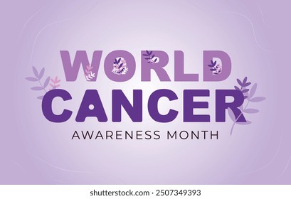 World Cancer Awareness Month. Campaign Banner in Purple Background.