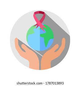 World Cancer Care Logo Hand Supporting Earth with Pink Ribbon