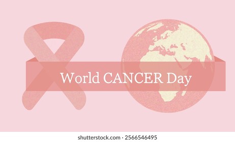 World Cancer Day 2025 concept vector illustration. 4th February World Cancer Day poster, template or banner background. A human centered approach to cancer care. Pink background, awareness ribbon.
