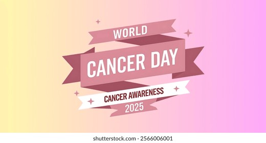 WORLD CANCER DAY 2025 creative banner, minimalistic flat vector illustration