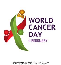 World cancer day 4 february text with ribbon tree. Vector illustration concept for world cancer day