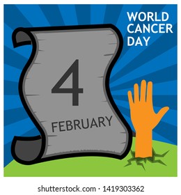 World cancer day 4 february text with ribbon tree. Vector illustration concept for world cancer day	
